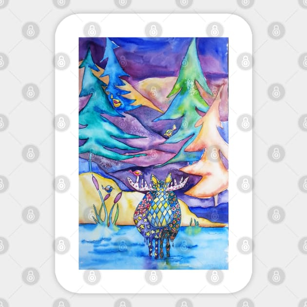 Moose Bath With Birds Sticker by CunninghamWatercolors